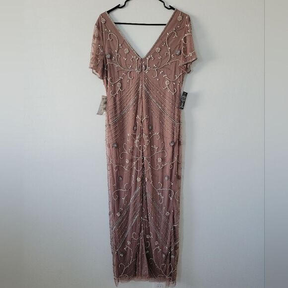Pisarro Nights Beaded Mesh Overlay Cocktail Dress in Mauve NWT - Picture 13 of 15